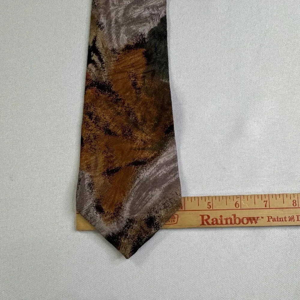 Wembley Men’s 100% Rayon Abstract Print Tie Rust Olive Brown Vintage